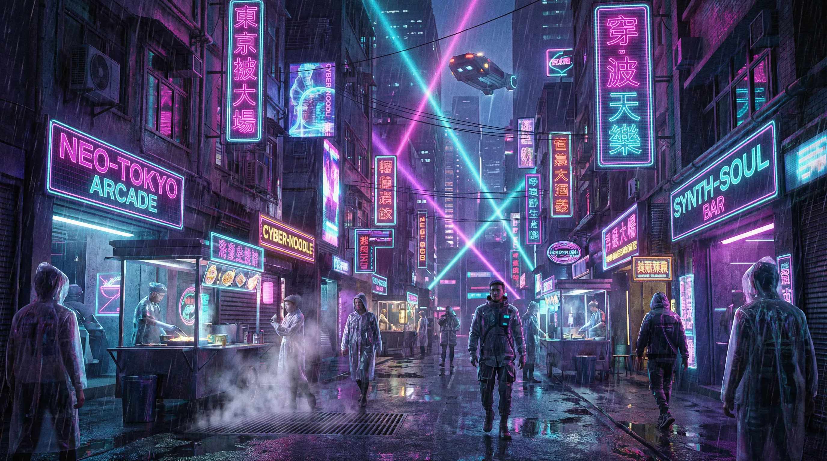 新葡京赛博朋克霓虹街道夜景