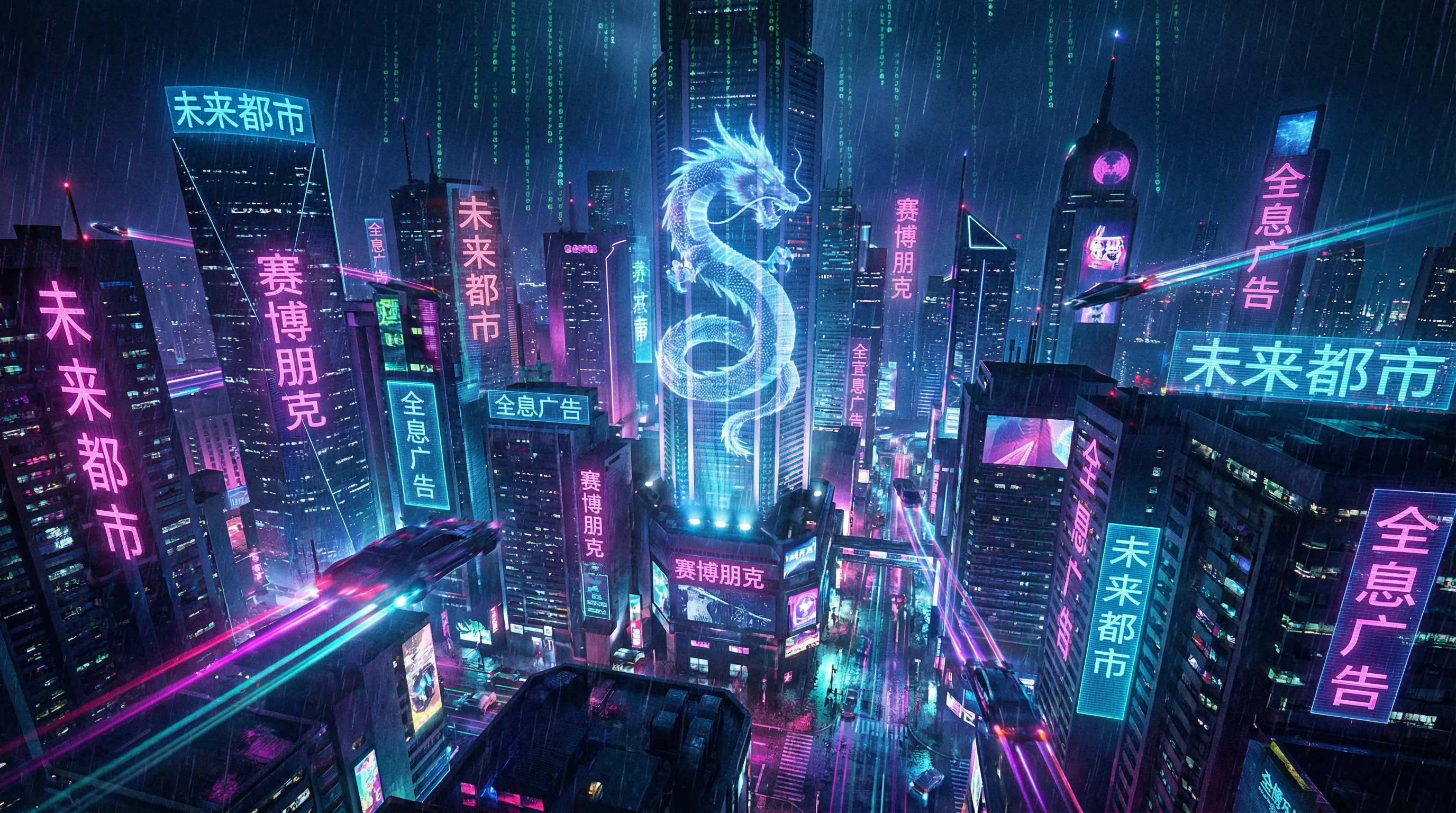 新葡京霓虹都市赛博朋克城市夜景